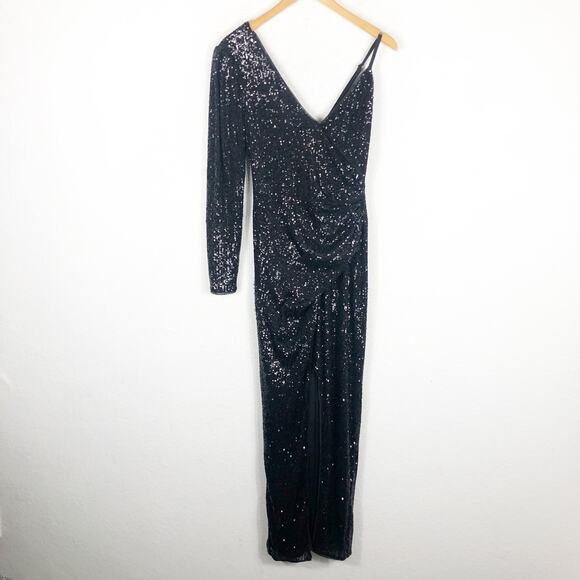 BCBGMAXAZRIA One-Sleeve Sequin Gown Size Small Sparkle Event Cocktail Wedding - Picture 3 of 15